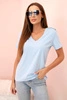 Women's cotton blouse with a V-neck and short sleeves blue