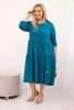 Plus Size women's cotton dress with ruffles and rolled-up sleeves teal