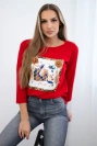 Bluse mit 3D-Grafik und verzierten Rüschen rot