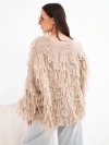 Women's sweater with fringes and decorative buttons camel-colored