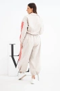 Women's cotton set with oversize trousers and contrasting stripes beige
