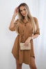 Dress with button closure and tie at the waist dark camel