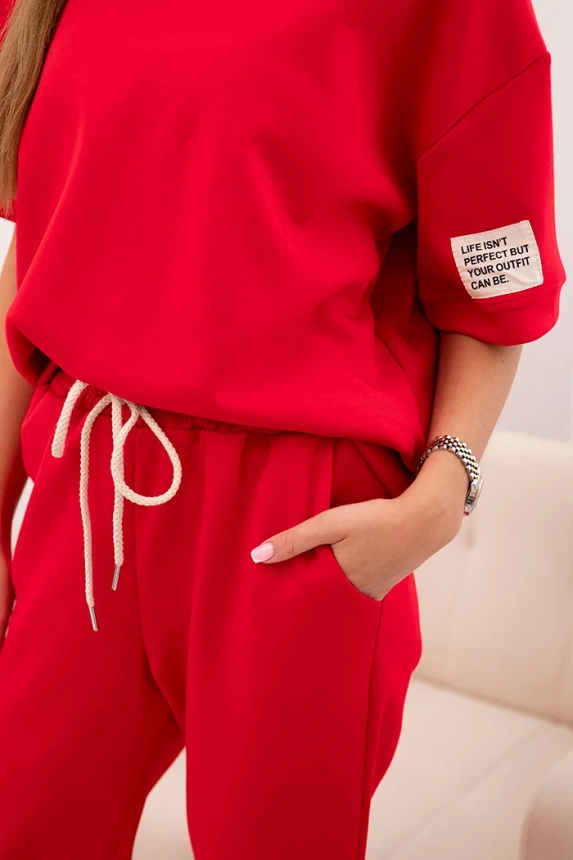 Women's viscose set with short sleeves and trousers red