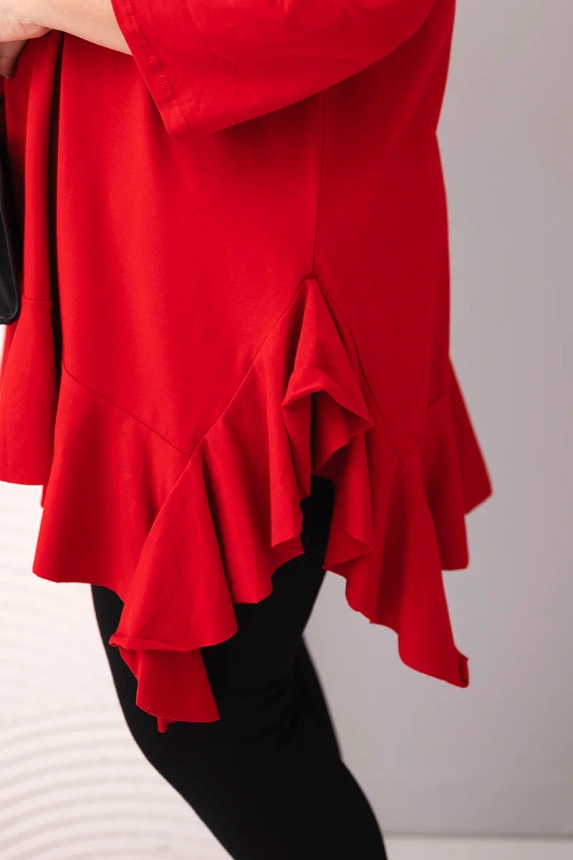 Dámska blúzka Plus Size s bavlnou, volánom a podhodenými rukávmi červená