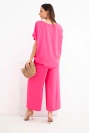Women's viscose set short-sleeve blouse and wide-leg trousers pink