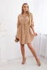Dress with button closure and tie at the waist camel