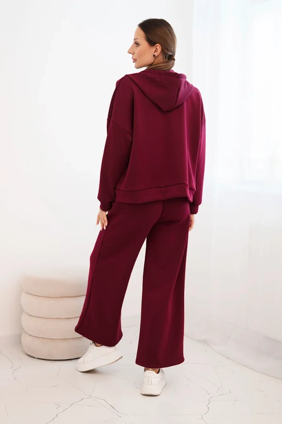 Women's set with wide-leg pants and zip-up sweatshirt plum