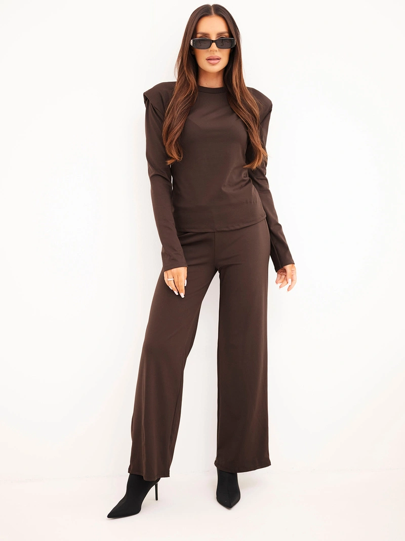 Damen-Set Bluse und Hose mit klassischem Schnitt braun