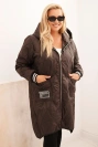 Women's Plus Size quilted jacket with a hood and sporty cuffs brown