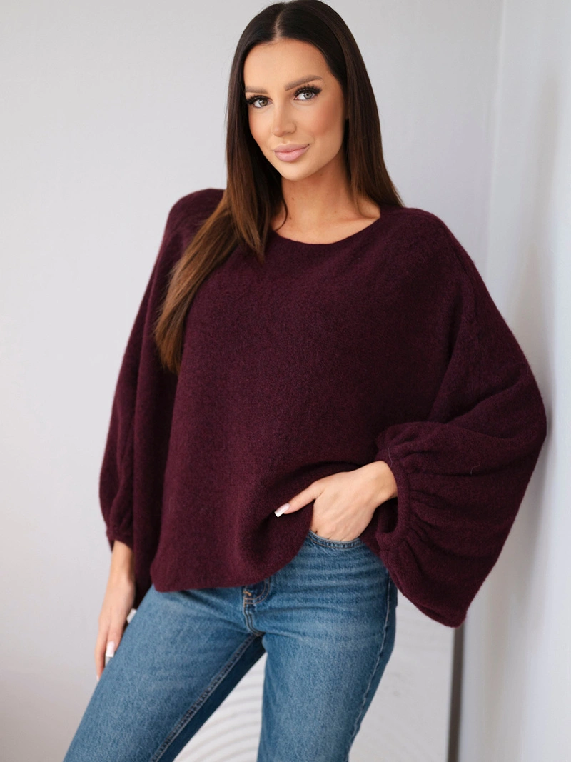 Sweter damski z dodatkiem alpaki oversize śliwkowy