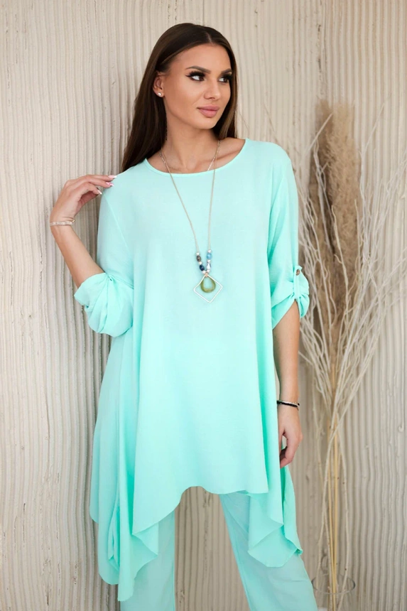 Set Bluse + Hose mit Anhänger Helles Mint