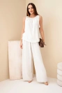 Women's viscose set with an asymmetric blouse beige