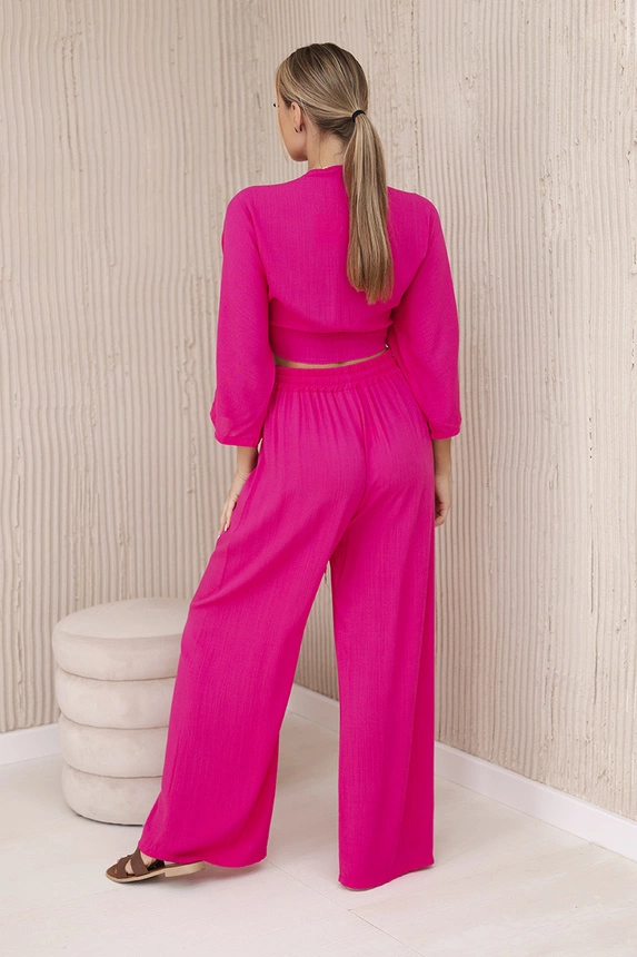Viskose-Set Bluse unten gebunden + Hose rosa