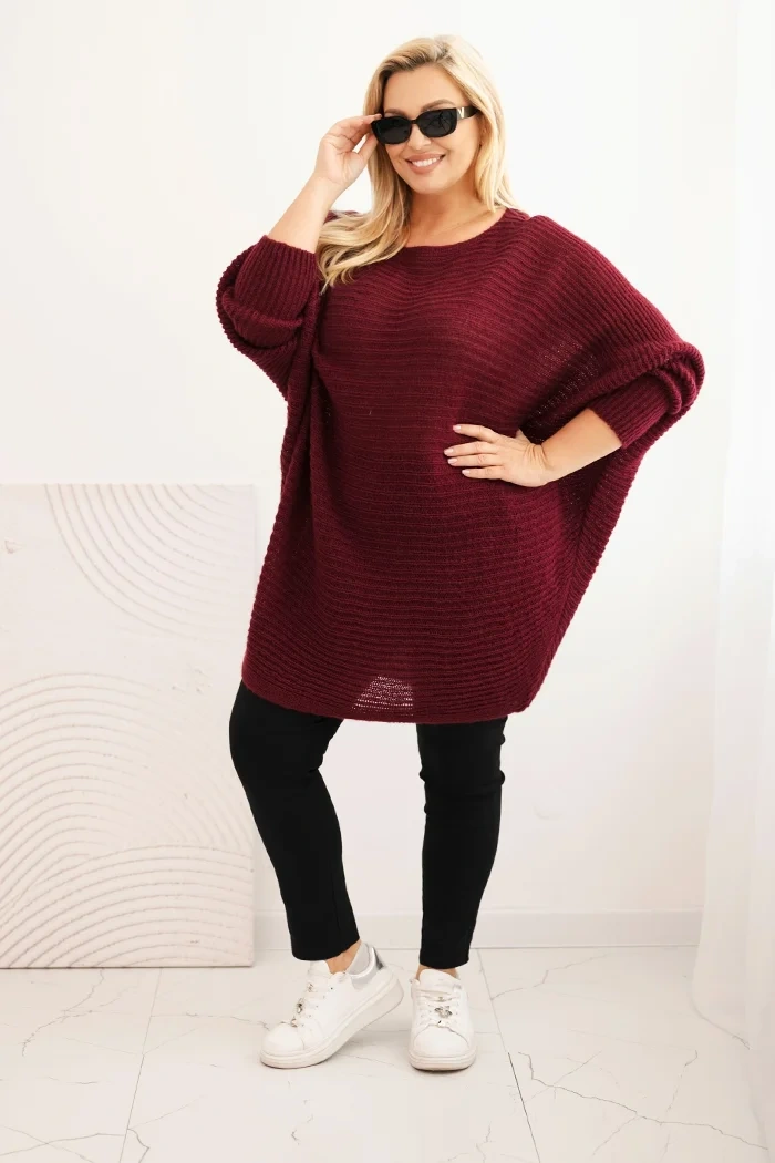 Moteriškas Plus Size megztinis su moheriu pončo bordo