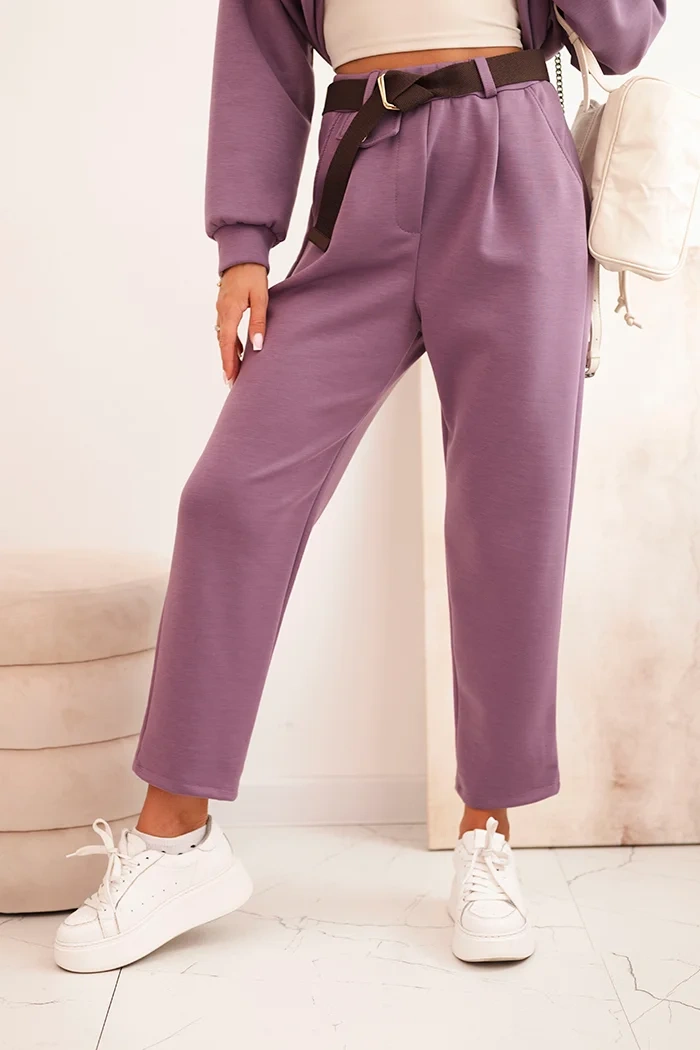 Damen-Set mit Kapuzenpullover und Hose mit Gürtel lila