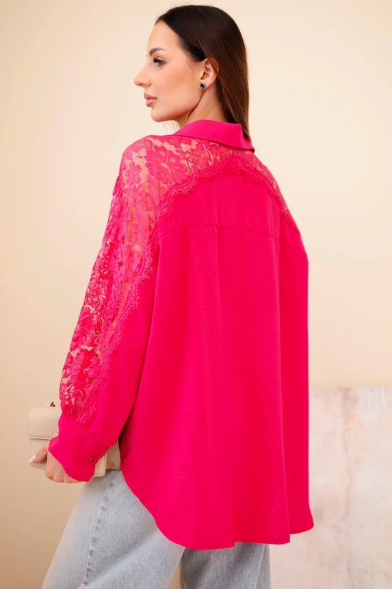 Women's viscose blouse with lace sleeves and collar fuchsia