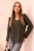 Women's sweater with viscose and V-neck dark khaki