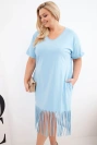 Dámske bavlnené šaty s výstrihom do V a strapcami Plus Size modrá