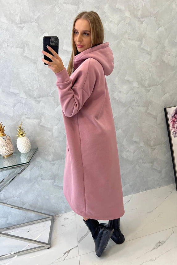 Insulated dress with a hood dark pink