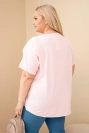 Dámska bavlnená blúzka Plus Size s vyšívanými kvetmi cukríková ružová