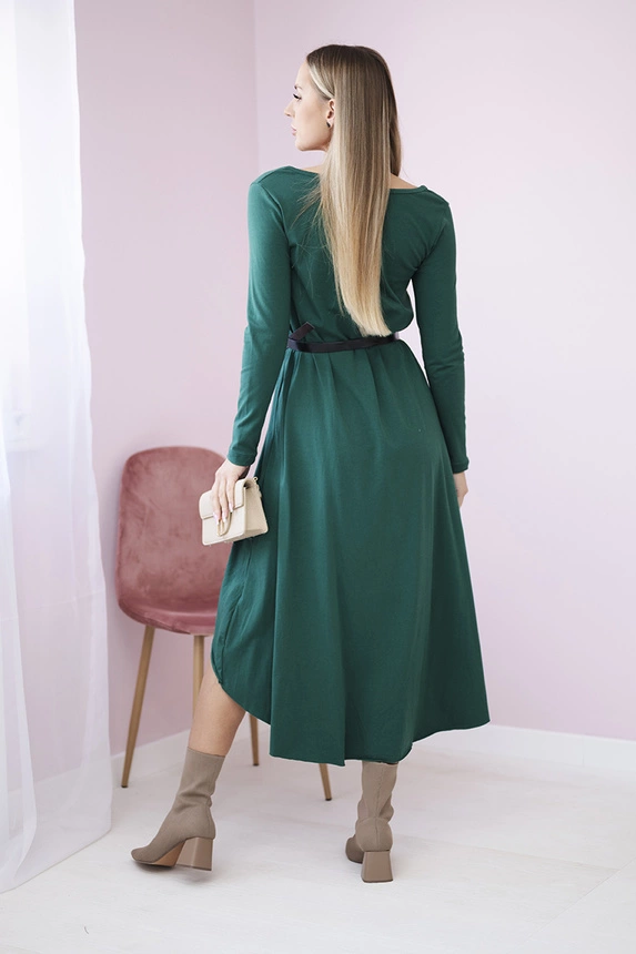 Dress with a decorative belt and an inscription dark green