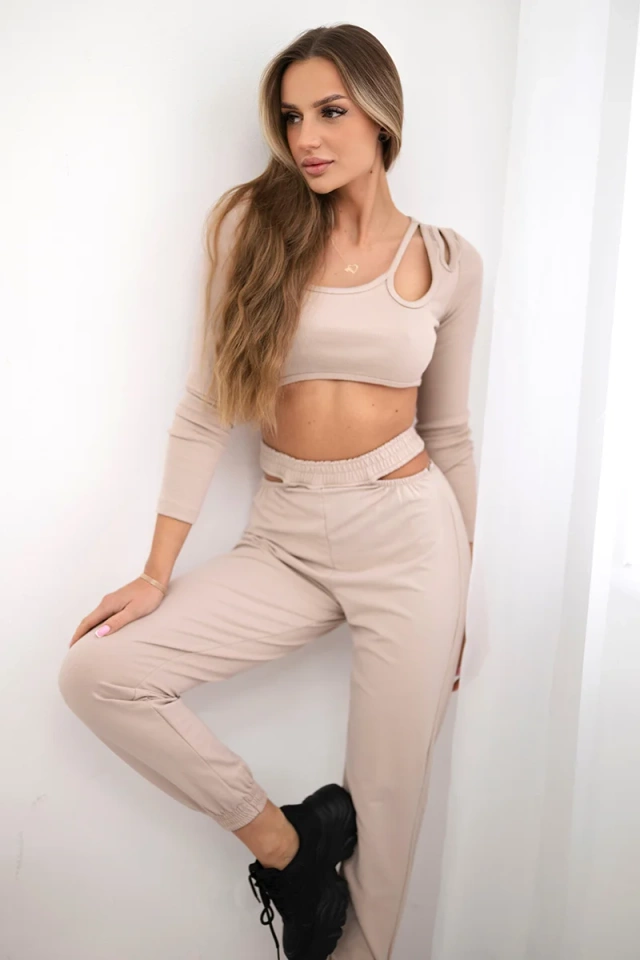 Komplet z bluzką top beżowy