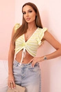 Women's ribbed blouse with gathering and ruffle green