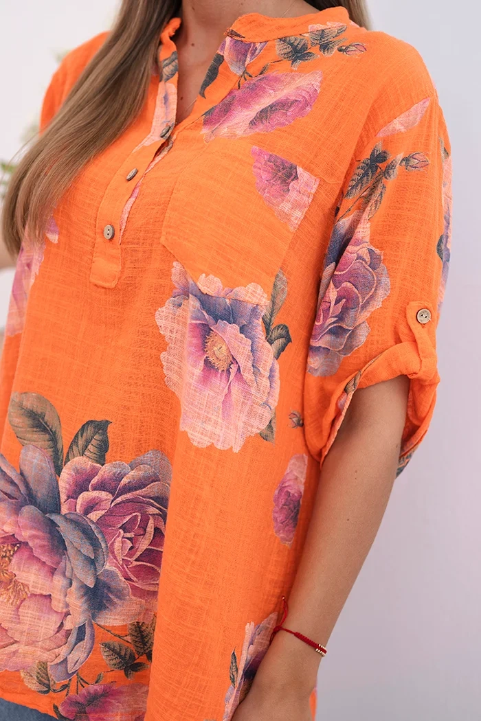 Damenbluse aus Baumwolle mit Blumenmuster Orange