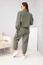 Women's cotton set with ruched sweatshirt and pants khaki