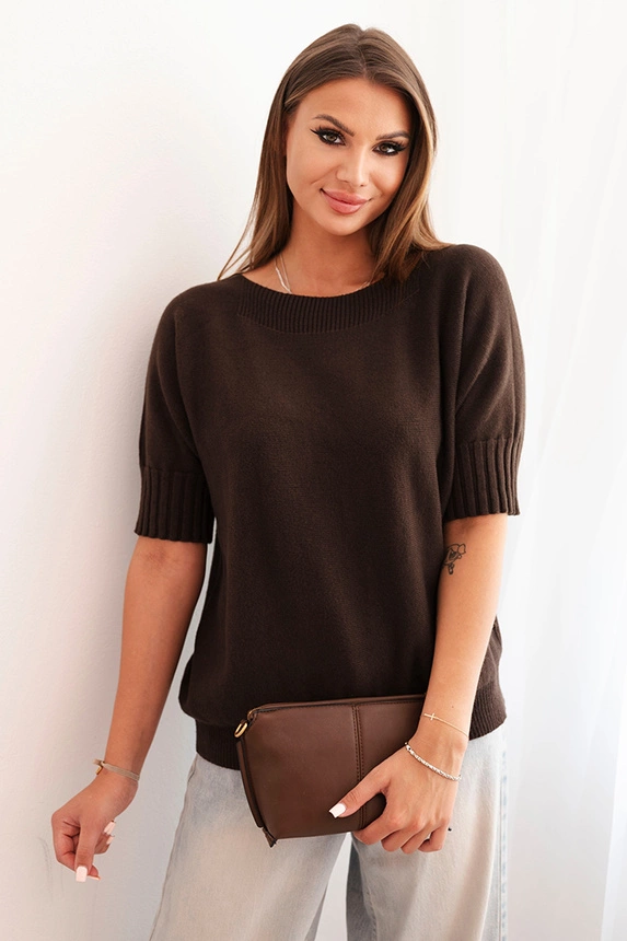 Dámský svetr z viskózy s krátkým rukávem hnědý