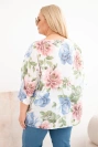Dámská bavlněná halenka Plus Size s krátkým rukávem a květinovým vzorem bílá