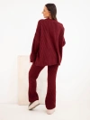 Moteriškas megztinis komplektas su kardiganu ir plačiomis kelnėmis bordo