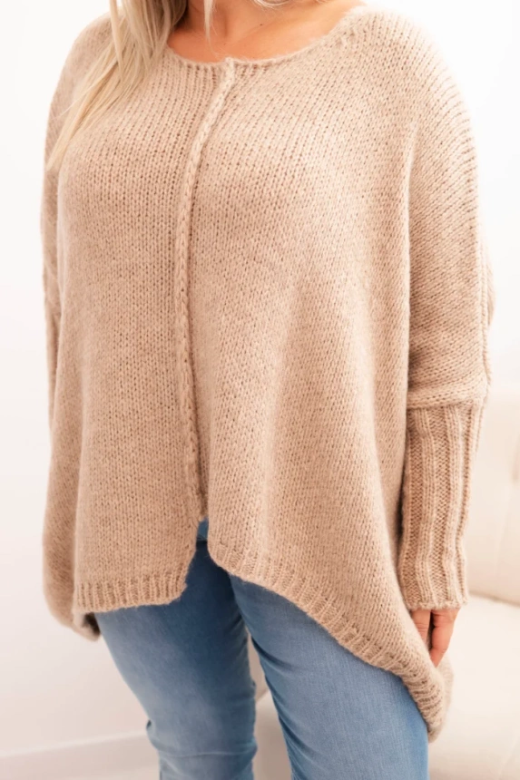 Women's Plus Size sweater with acrylic in a loose fit and 3/4 sleeves camel