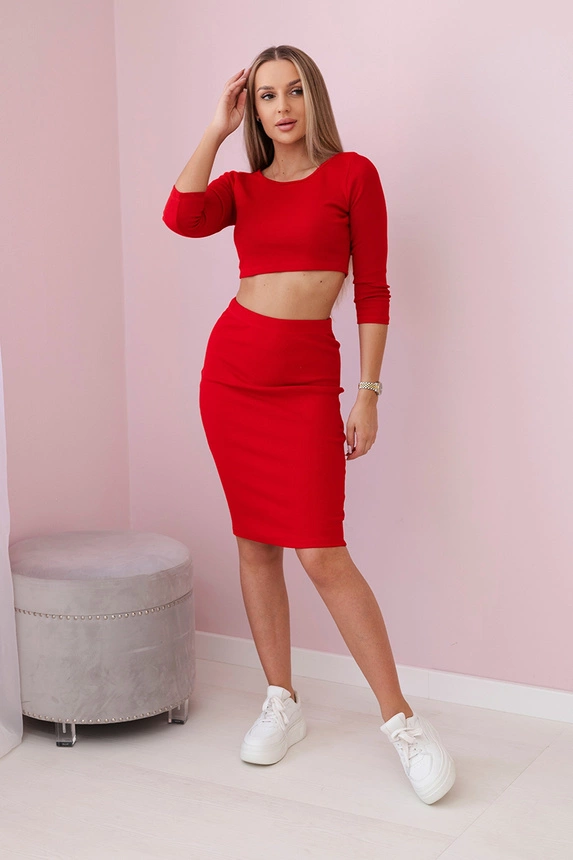 Set of blouses with a skirt red