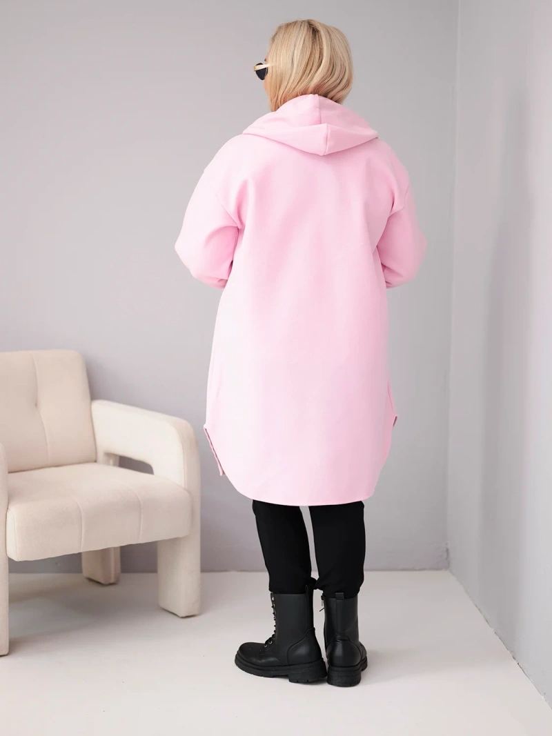 Women's plus-size hooded coat with button closure candy pink