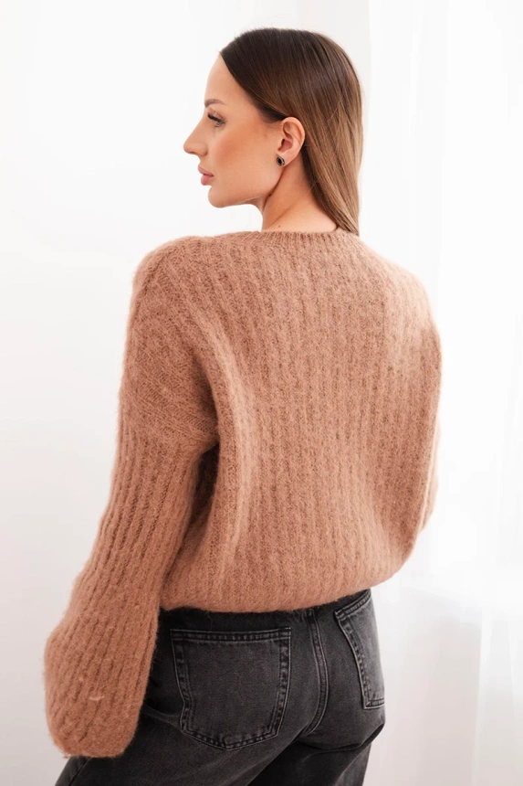 Damenpullover aus Mohair mit Puffärmeln camelowy