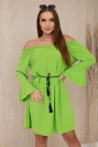 Dress tied at the waist with a drawstring bright green