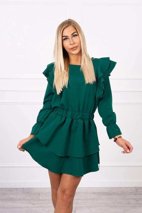 Kleid mit vertikalen Rüschen dunkelgrün