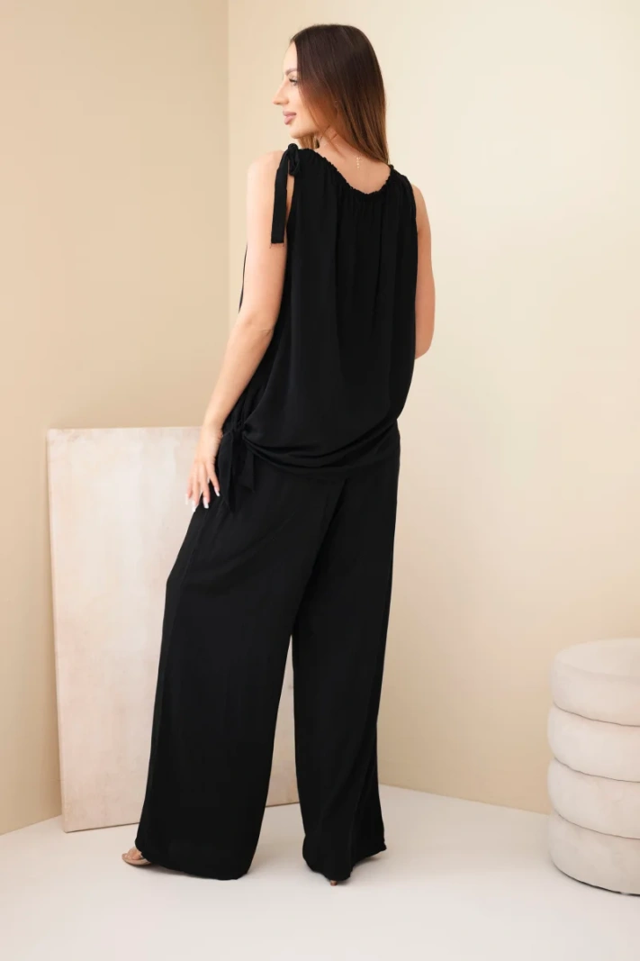 Women's viscose set with an asymmetric blouse black