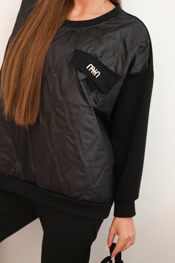 Women's tracksuit set made of viscose with a quilted sweatshirt and pants black