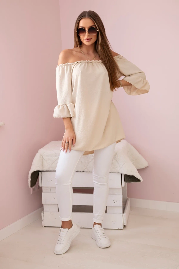 Spanische Bluse mit Rüschen am Ärmel beige