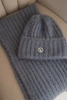 Women's set hat and long scarf made of soft yarn dark gray