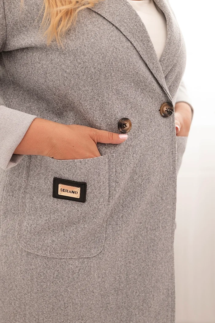 Elegant Plus Size women's coat with a collar and large pockets gray