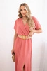 Long dress with a decorative belt coral 