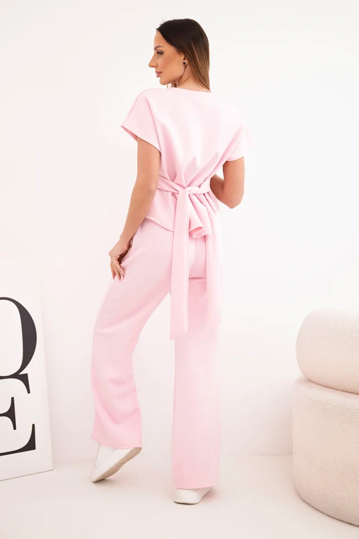 Women's buttery-soft set with a short-sleeve top and wide-leg pants candy pink