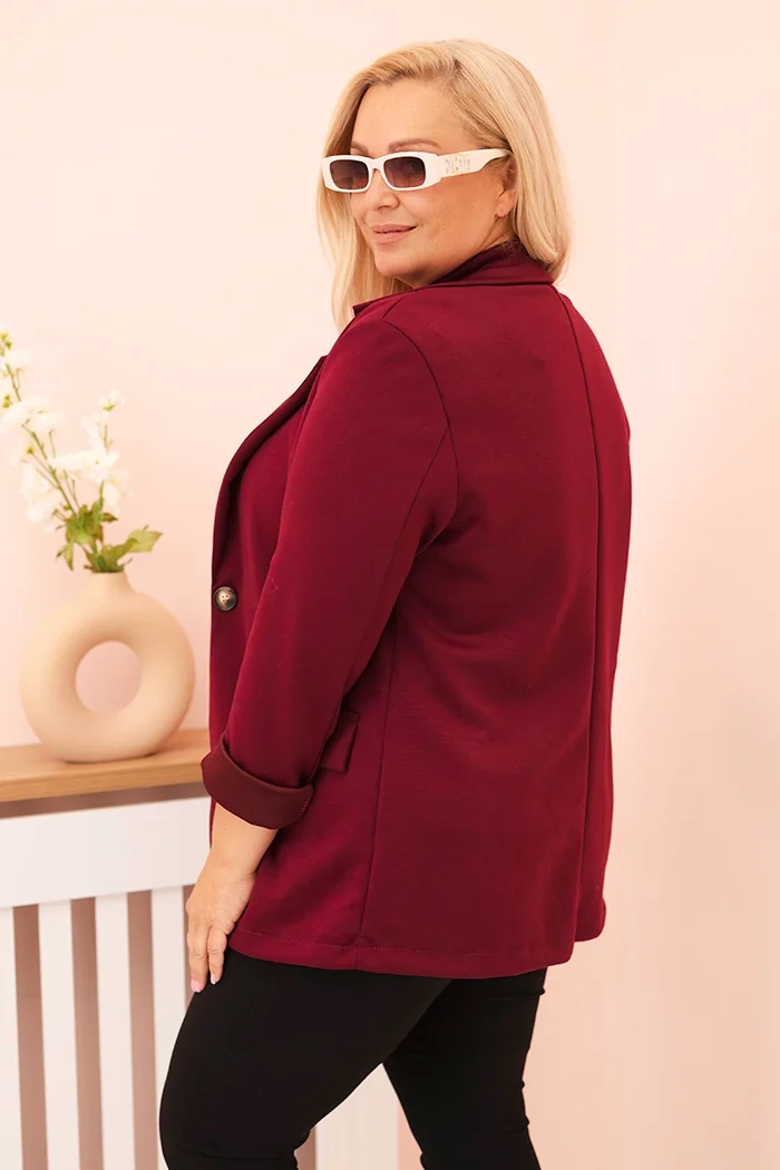 Dámská viskózová blazer Plus Size s dlouhým rukávem a límcem švestková
