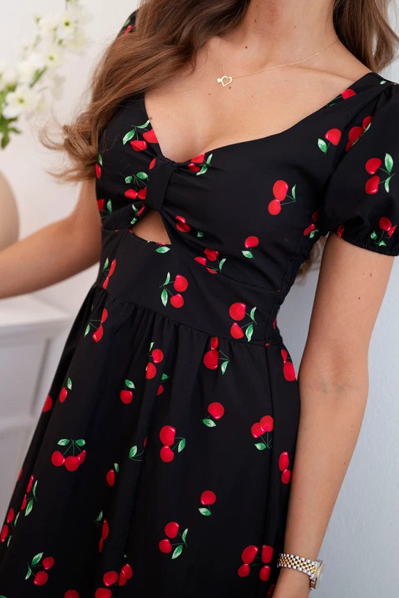 Damenkleid mit Puffärmeln und Print schwarz