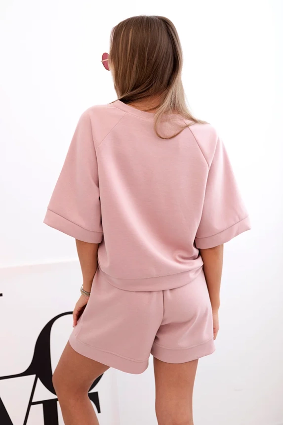 Damen-Butterset mit einer kurzärmeligen Bluse und Shorts mit Gummizug dunkelrosa