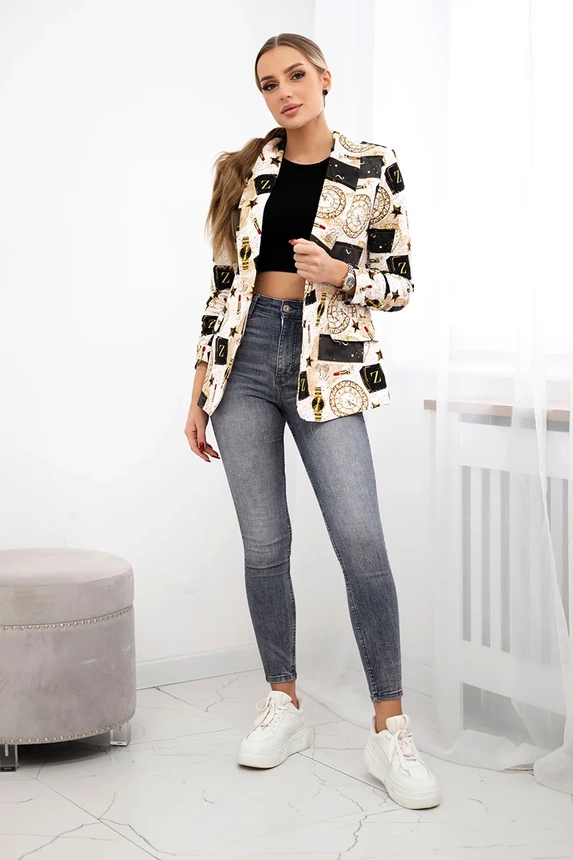 Jacke aus Baumwolle mit buntem Print ecru+schwarz