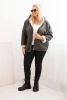 Dámská bunda Plus Size s kapucí a beránkem grafitová